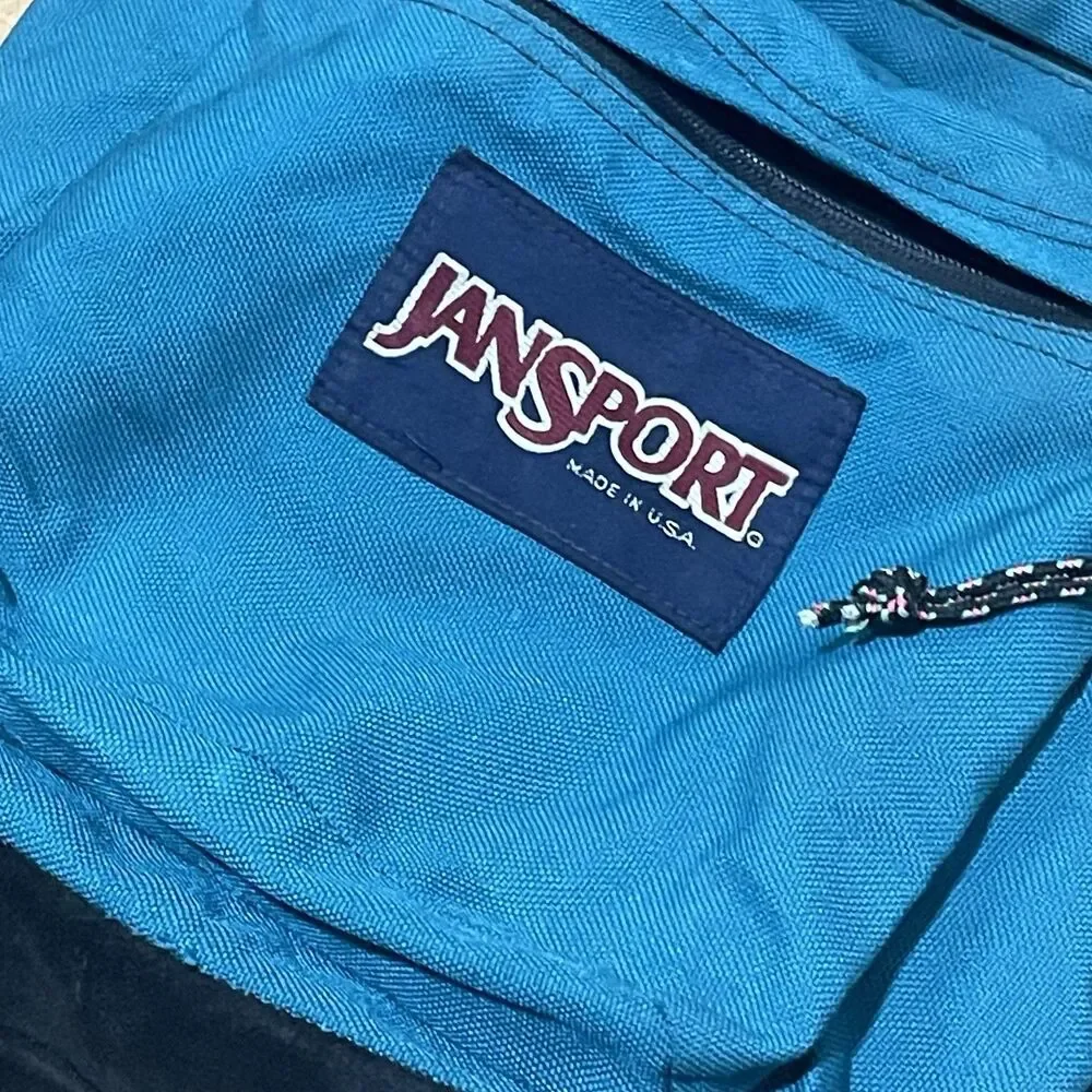 Jansport Backpack Bucket Suede Leather Bottom Green Teal Vintage 90s Zip Up USA